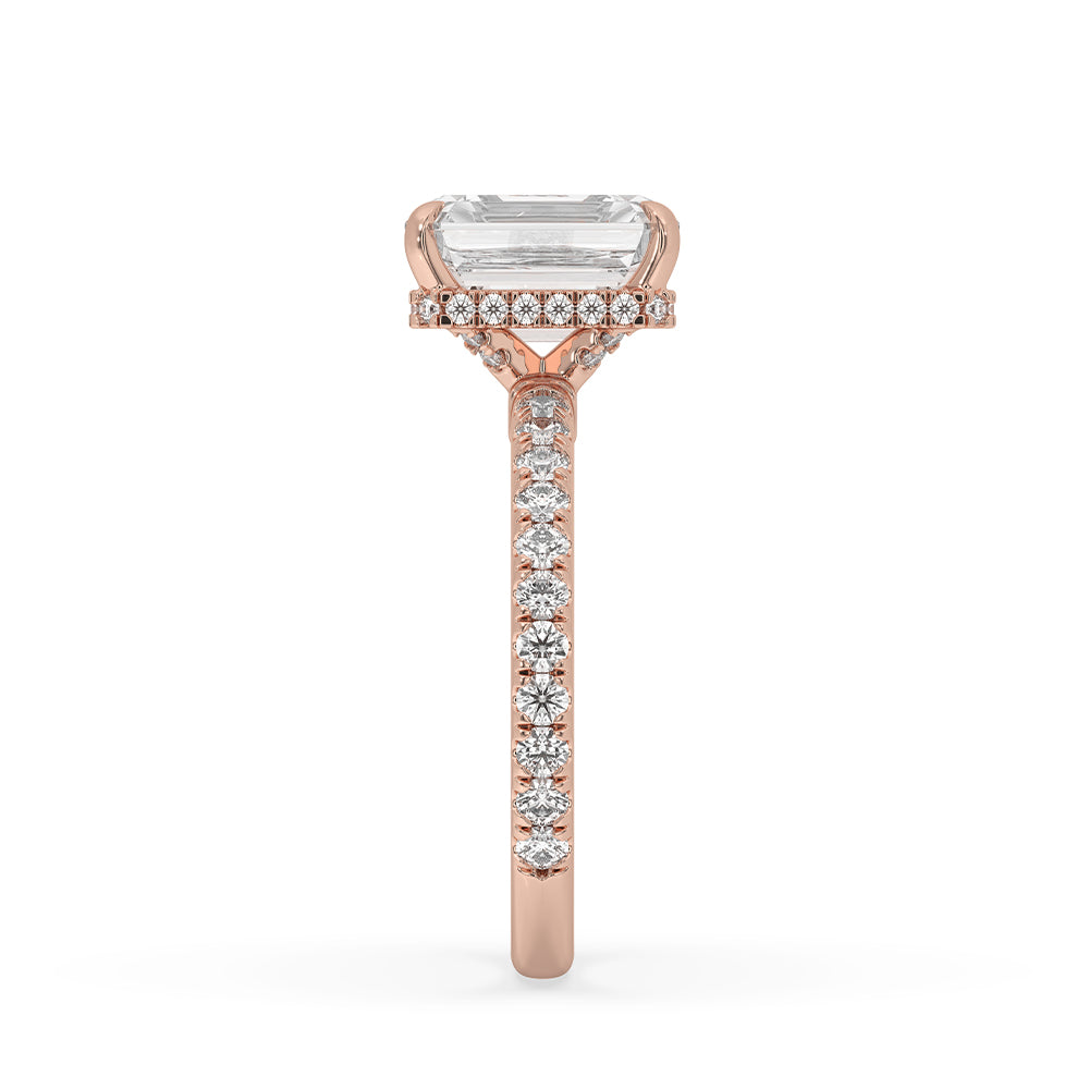 Hidden halo ring featuring claw prongs and brilliant sparkle.