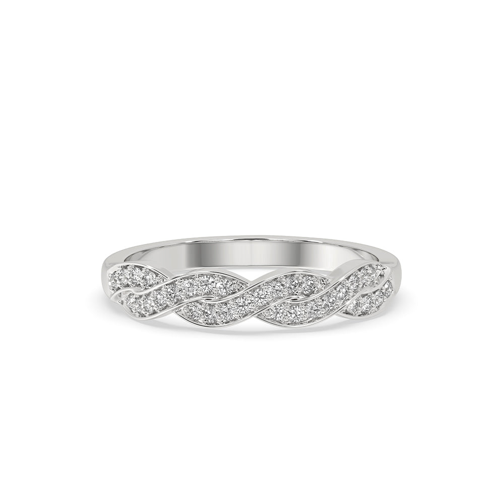 Twisted wedding band with a delicate intertwined design.
