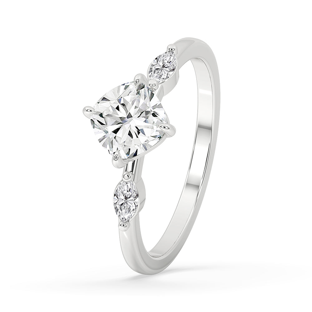 Cushion and marquise diamond ring crafted with expert precision
