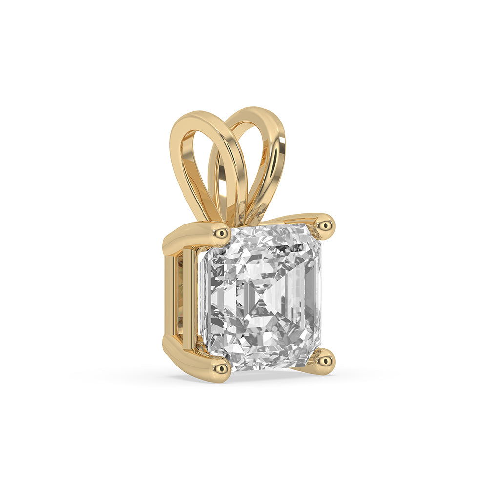 Bunny ear bail setting pendant with prong set lab grown diamond.
