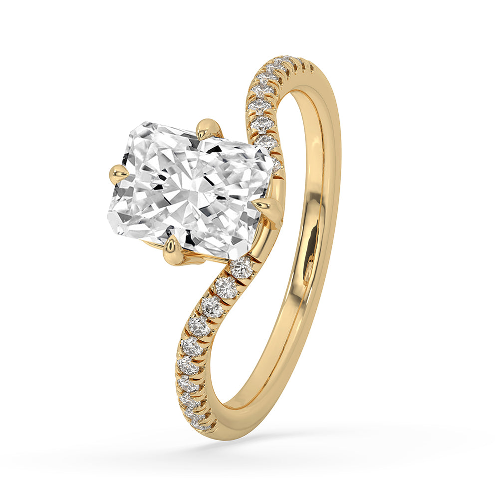 Radiant cut diamond ring shown in a sleek solitaire setting
