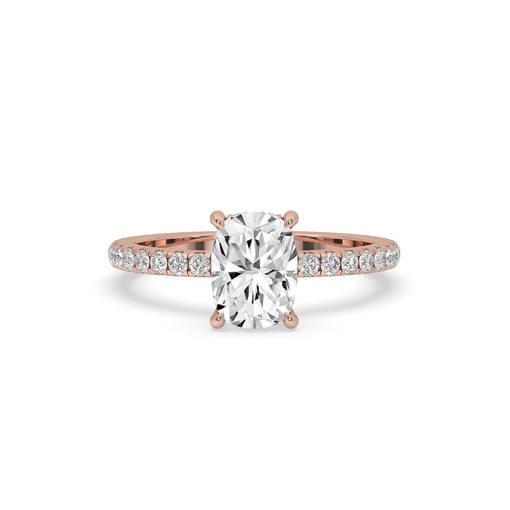 Cushion Cut Hidden Halo Engagement Ring In Rose Gold