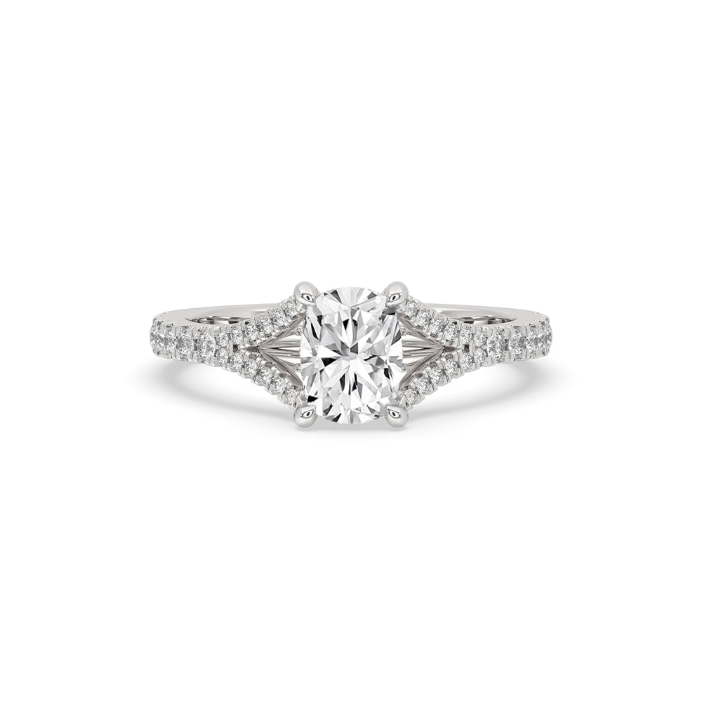 Cushion Cut Diamond Ring With Split Pave Style