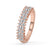 Rose gold band featuring shared prong full eternity marquise and round cut diamonds.
