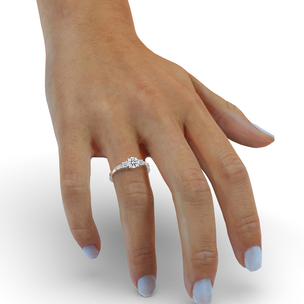 Round diamond engagement ring in white gold with prong setting, crafted as an IGI certified Lab Grown Diamond handmade jewelry piece.
