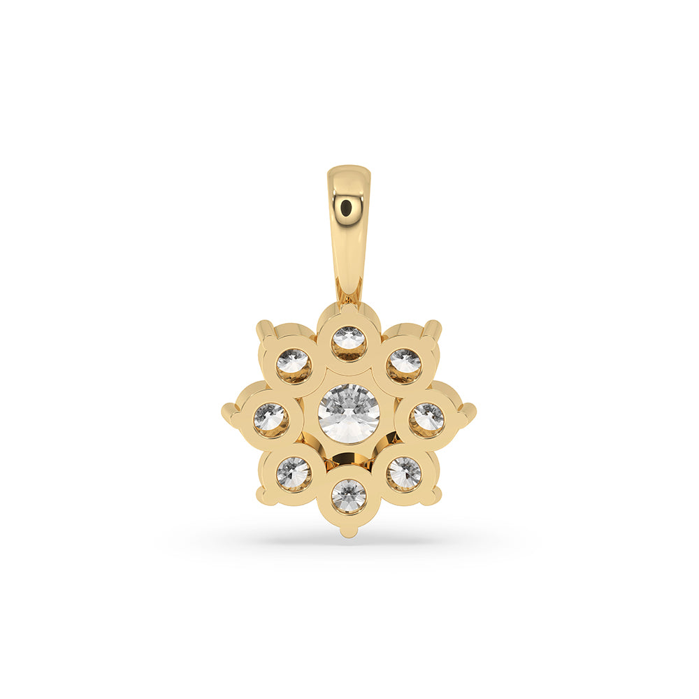 Cluster halo pendant crafted in yellow gold with lab grown diamonds.
