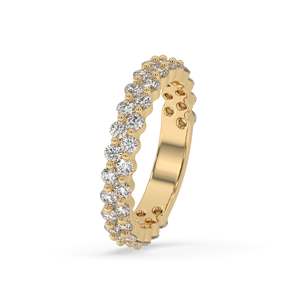 Yellow gold wedding band with a round diamond band for timeless beauty.

