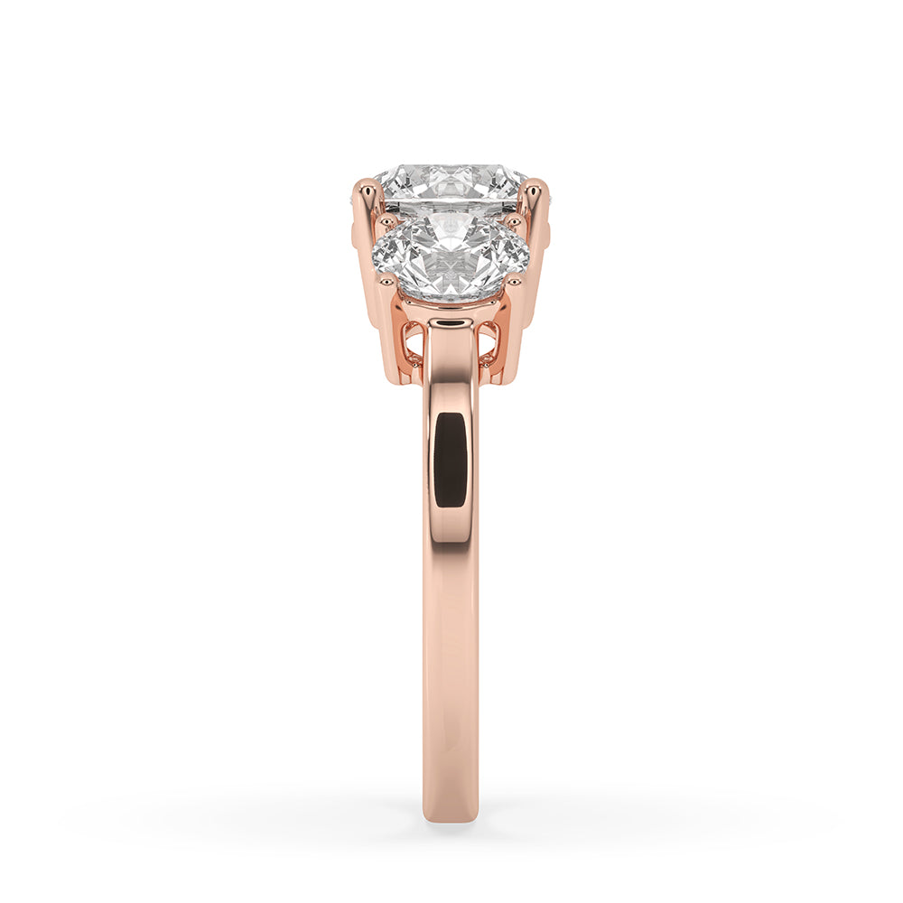 3 Stone Round Diamond Ring In Rose Gold