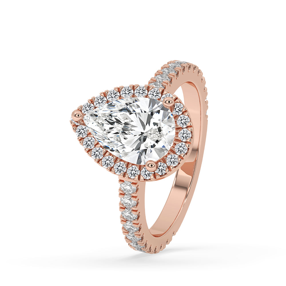 Rose gold diamond ring with prong setting and exquisite design.