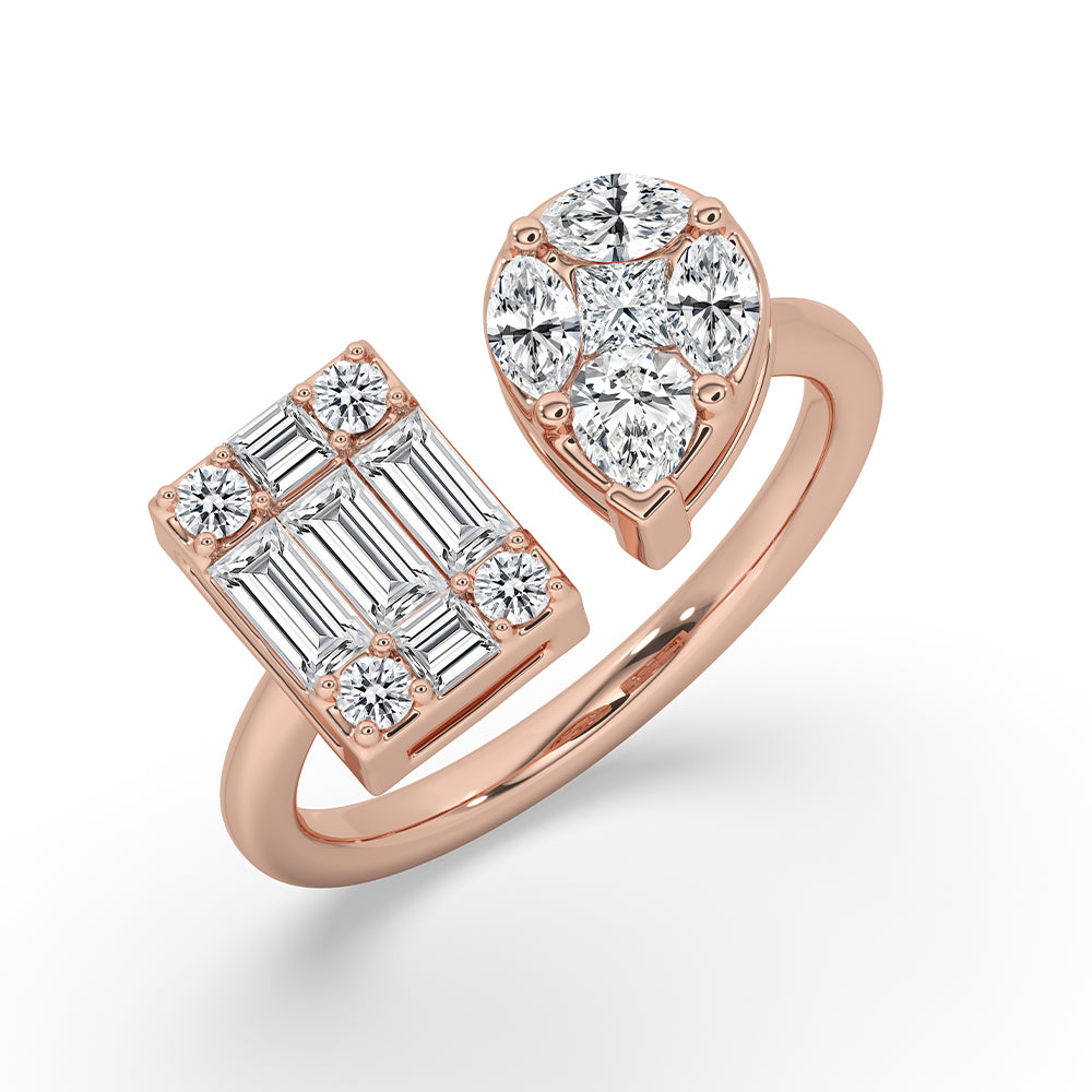 Multiple shape diamond ring with a mix of cut styles.