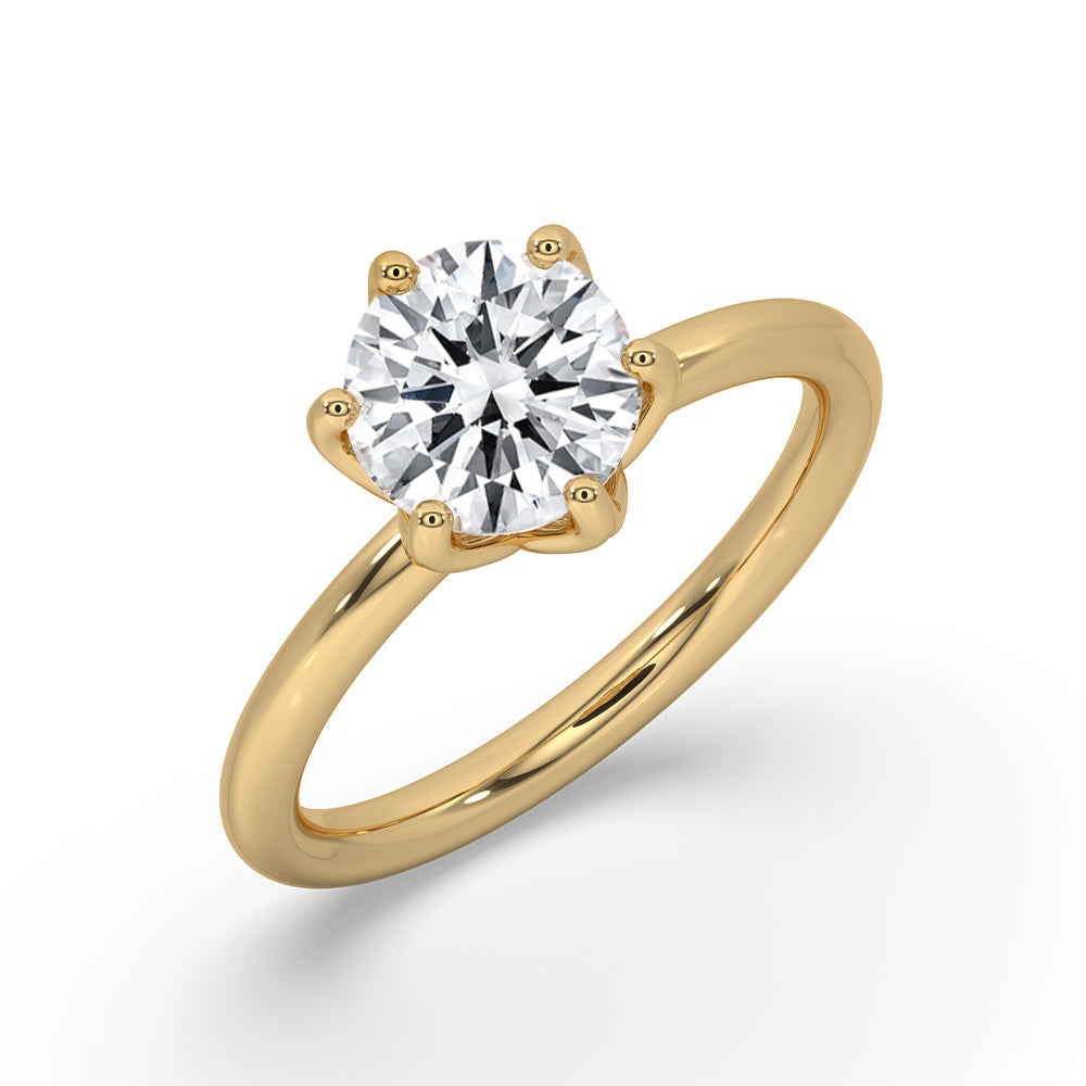 Round cut ring featuring a brilliant center stone.
