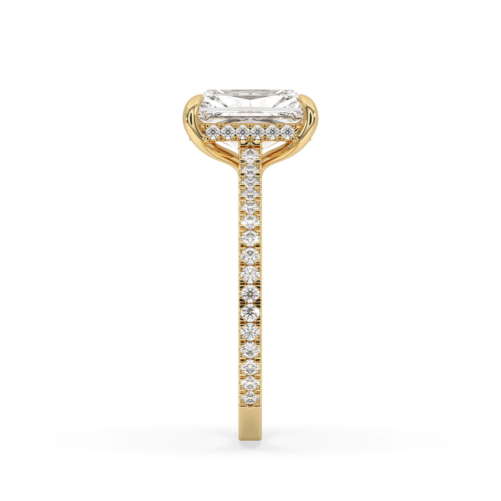 Hidden halo diamond ring sparkles with brilliance.