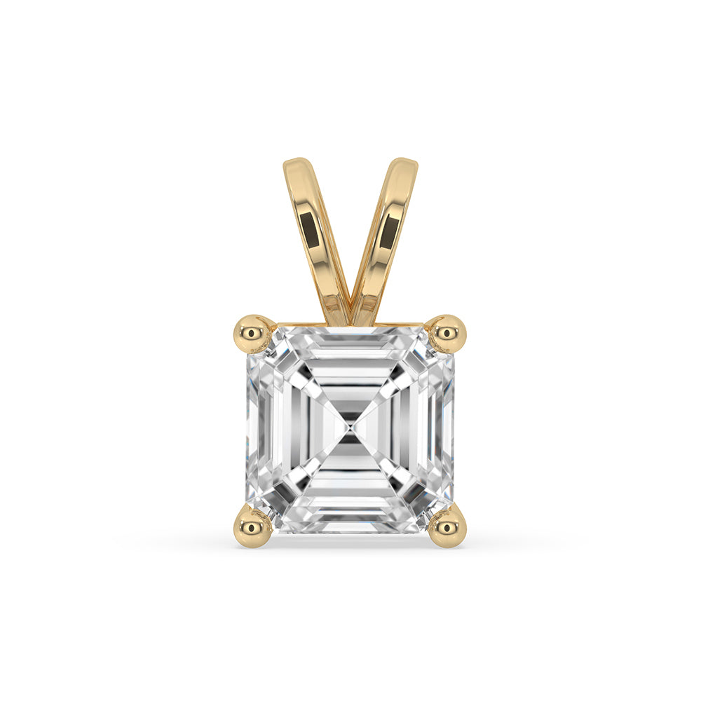 Solitaire Diamond Pendant with Asscher cut diamond in rose gold.
