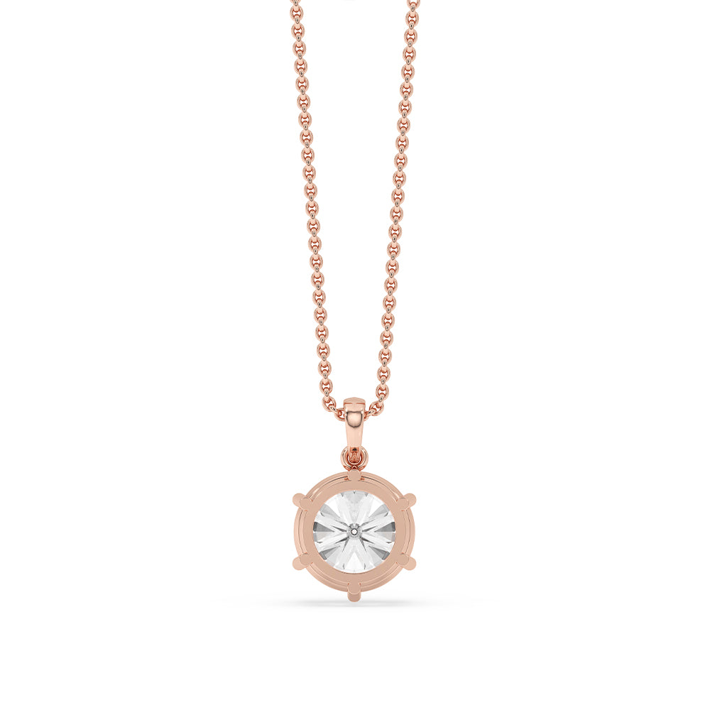 Lab Grown Diamond set in rose gold pendant.

