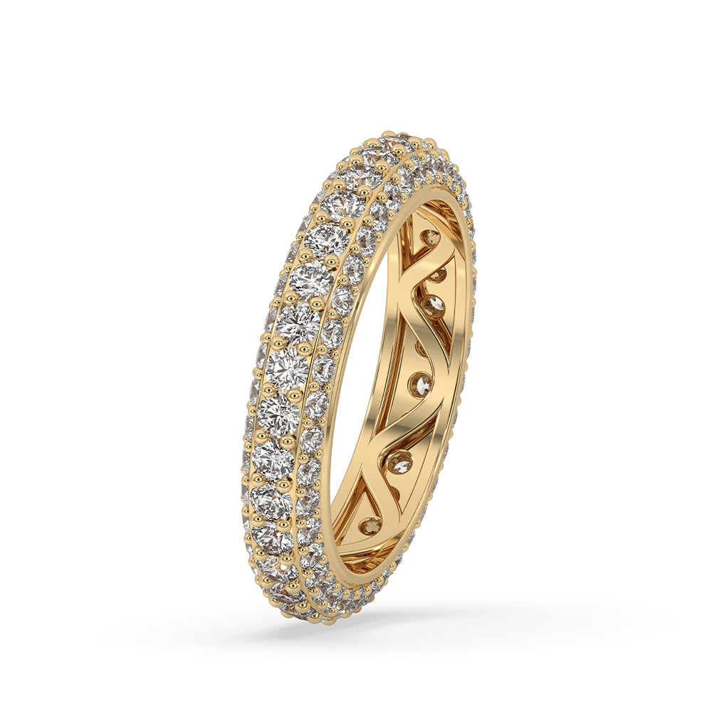 Round cut diamond band in a sleek design.
