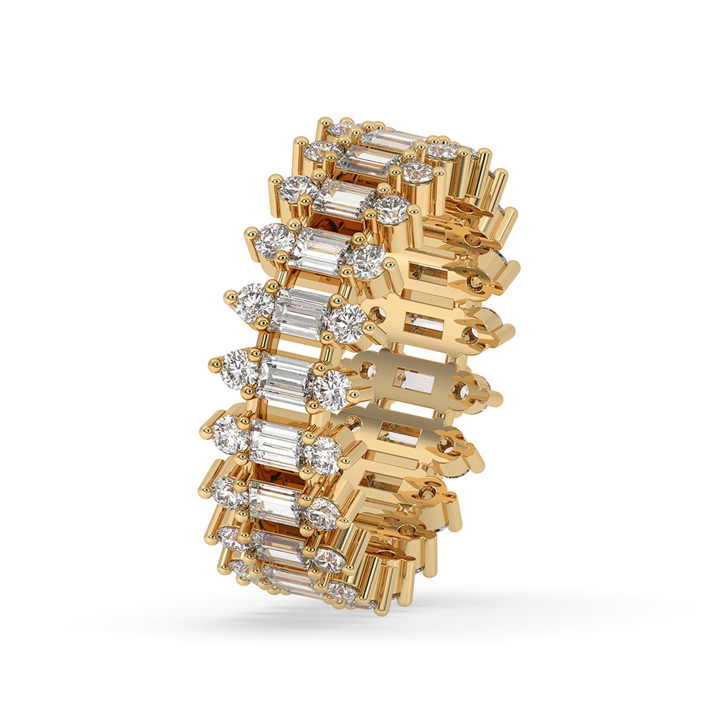 Yellow gold baguette and round diamond band.
