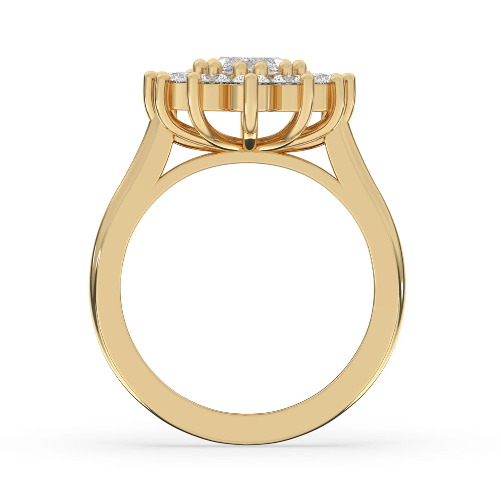 Marquise cluster ring featuring a marquise cut diamond and cluster diamond ring gold setting.
