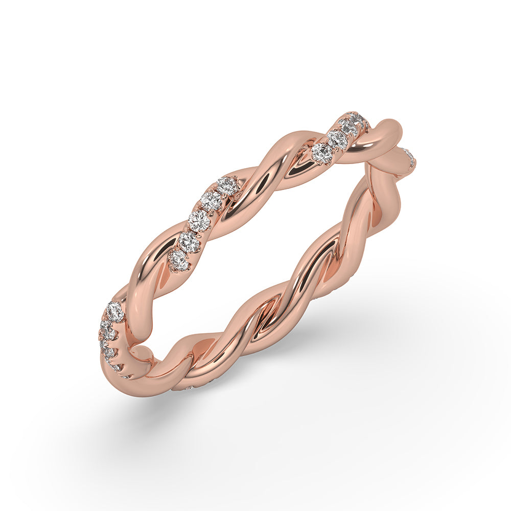 Round cut diamond band designed with a clean finish and set in a handmade jewelry style.
