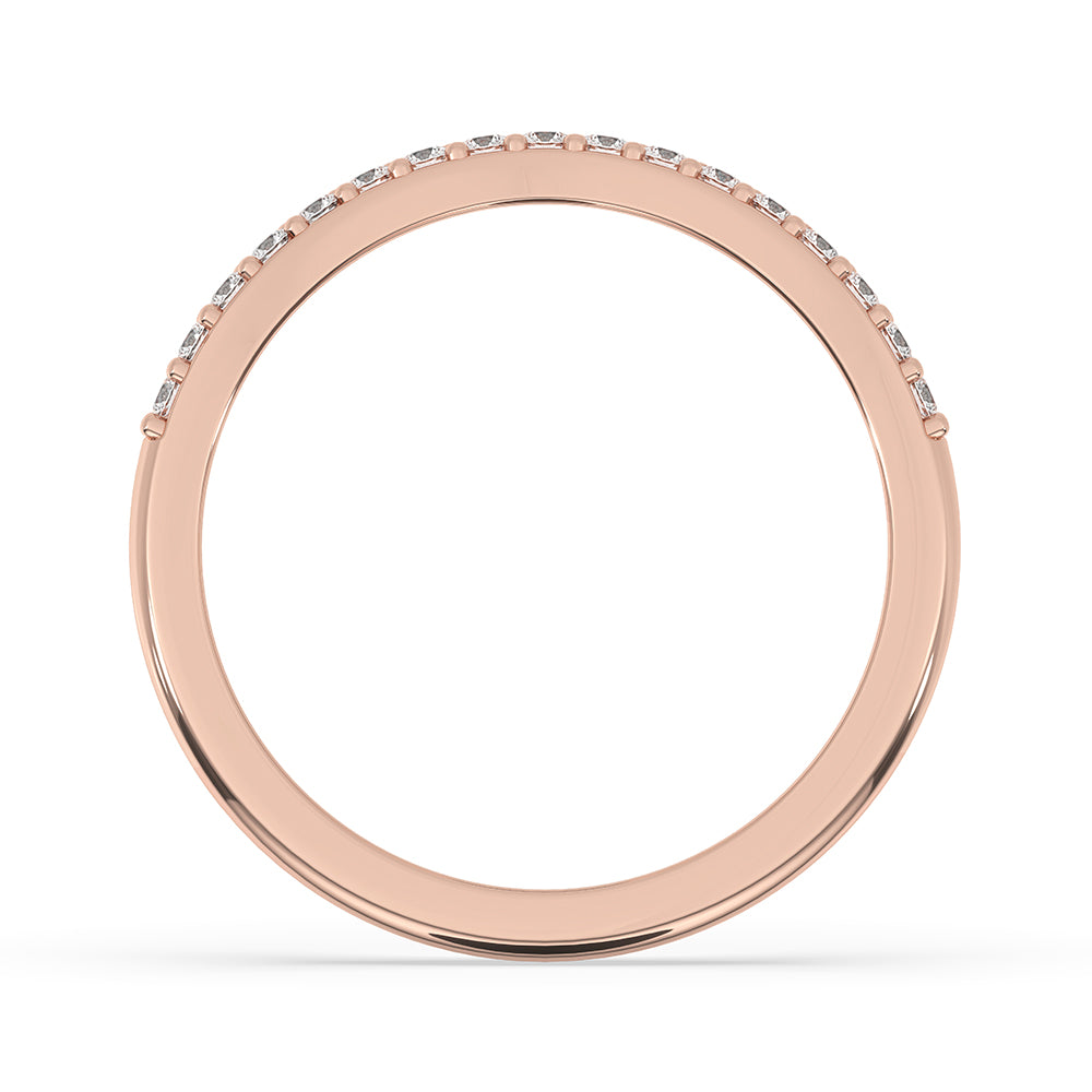 Shared prong wedding band created using Lab Grown Diamond in handmade band finish.
