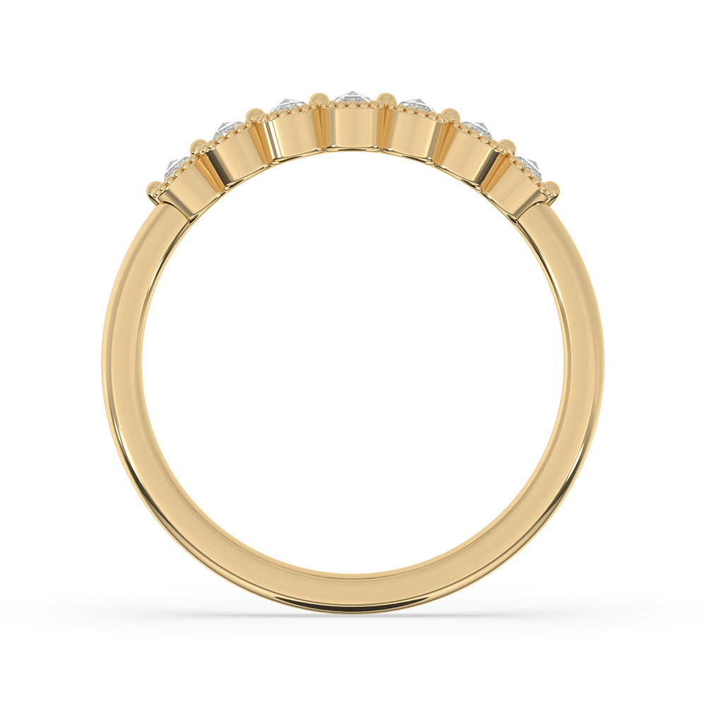 Bezel milgrain wedding band created in yellow gold band and handmade jewelry finish.
