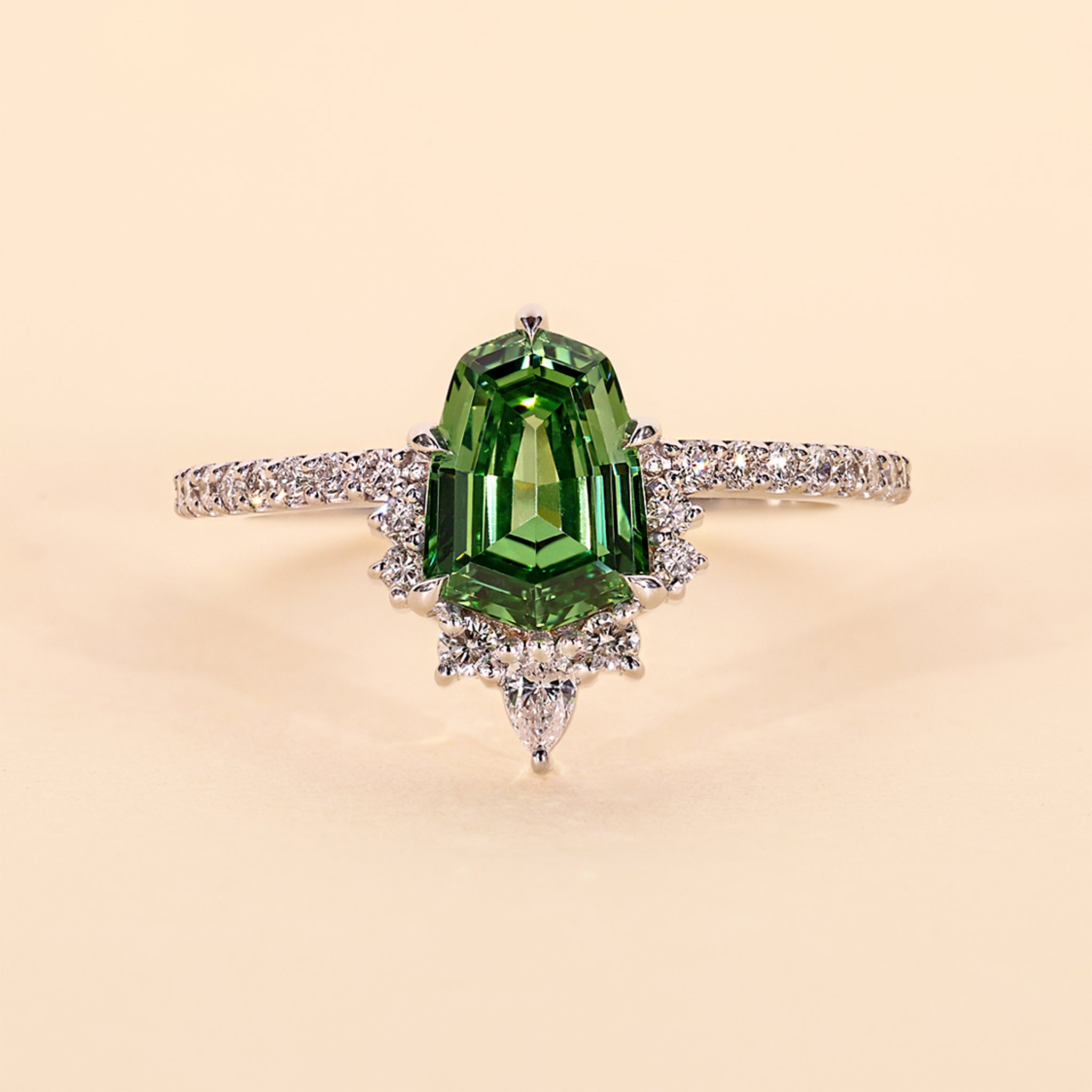 Shield Cut Green Gemstone Ring