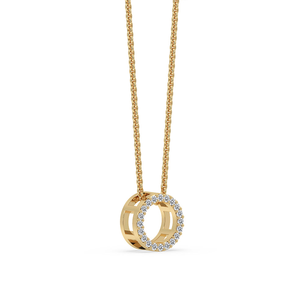 Prong setting detail on a round diamond pendant
