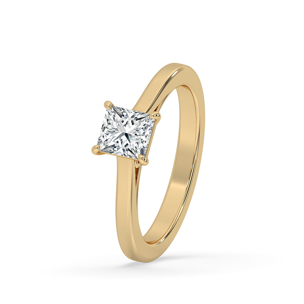 Elegant solitaire diamond ring with a custom design featuring an infinity bridge ring style.
