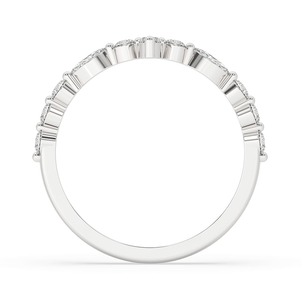 Tiara wedding band offers a unique curved silhouette in white gold.
