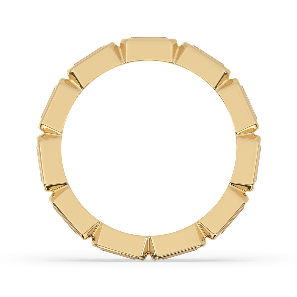 Full eternity band created in baguette cut wedding band style with custom wedding band options.
