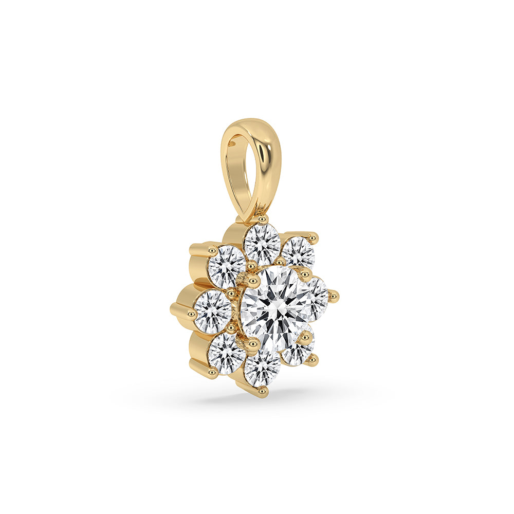 Halo pendant featuring IGI certified lab grown diamonds and prong setting.
