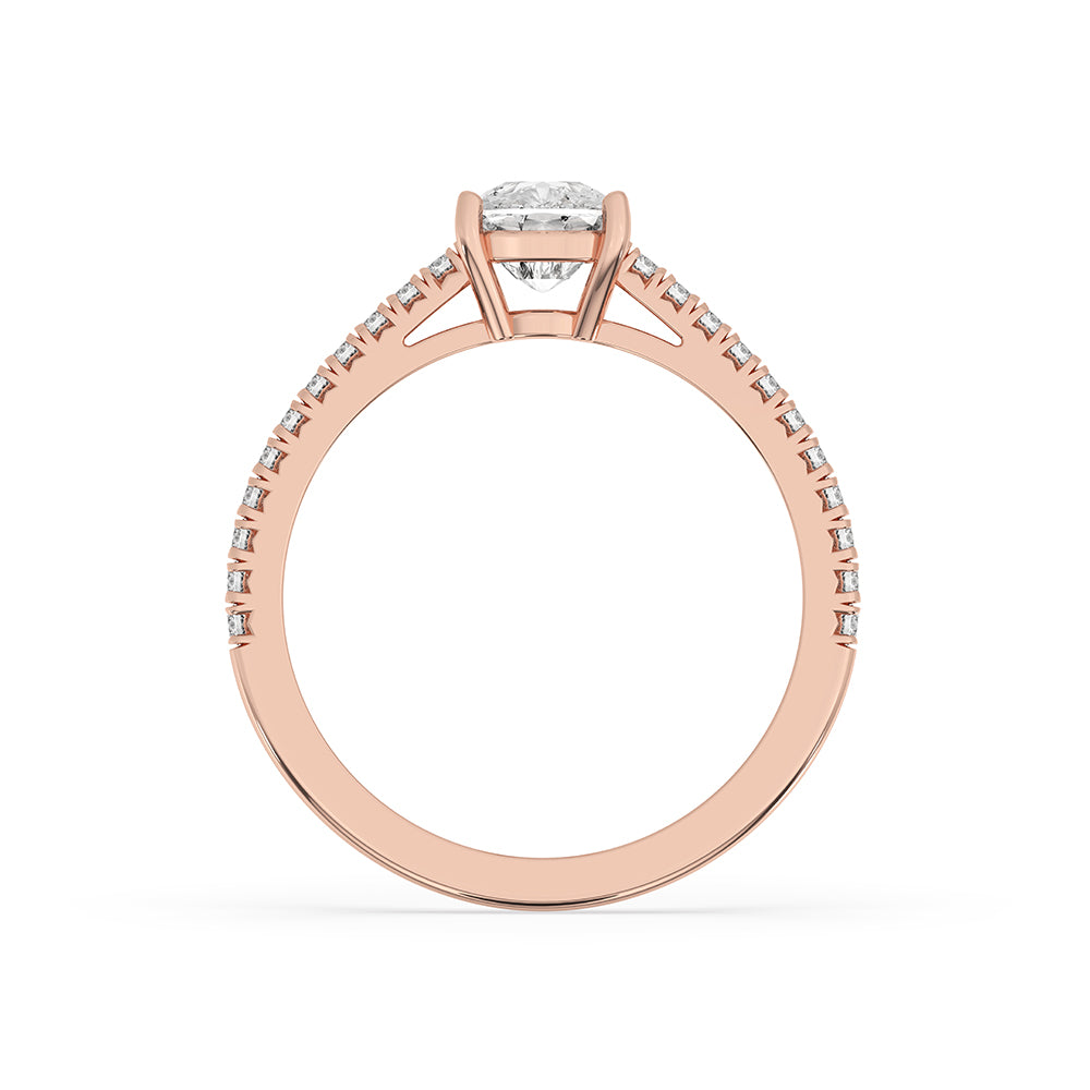 Handmade jewelry featuring a Lab Grown Diamond in a prong setting with pave accents.
