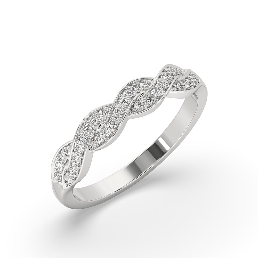 Twisted pave band with fine diamond detailing.
