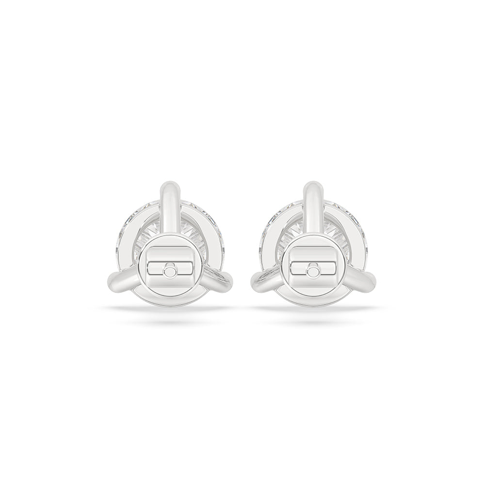 White gold earrings featuring lab grown diamonds.
