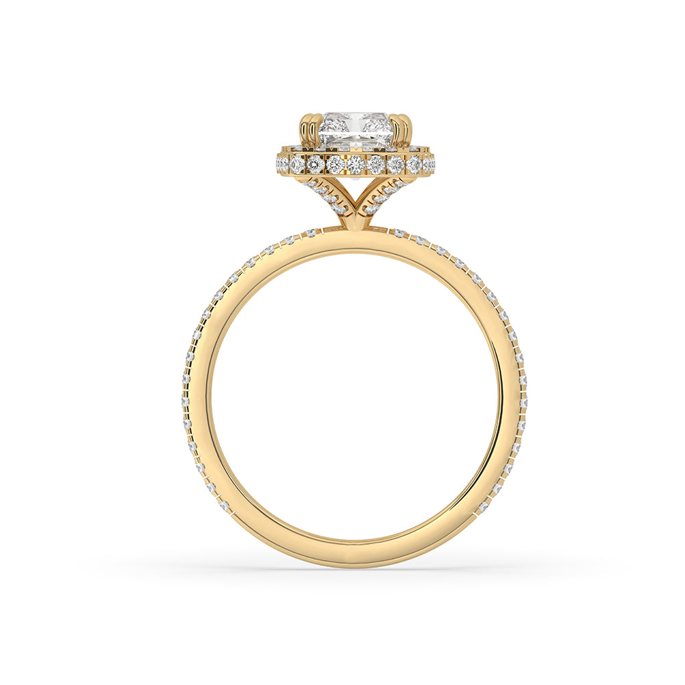 Cushion Cut Diamond Engagement Ring With To Side Halo Setting