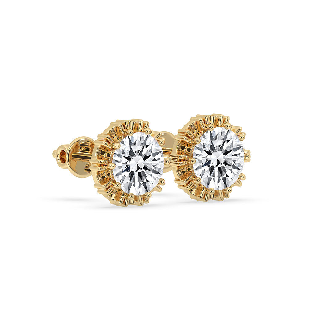 Carat Diamonds earrings shown in prong setting.
