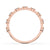 Round cut diamond band styled as a simple wedding band in rose gold.
