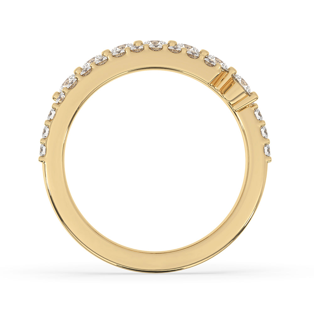 Triple row pave set band fits well in stacking wedding sets.
