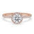 Round engagement ring with halo diamond and 4 claw prongs, crafted as a Lab Grown Diamond handmade jewelry piece.
