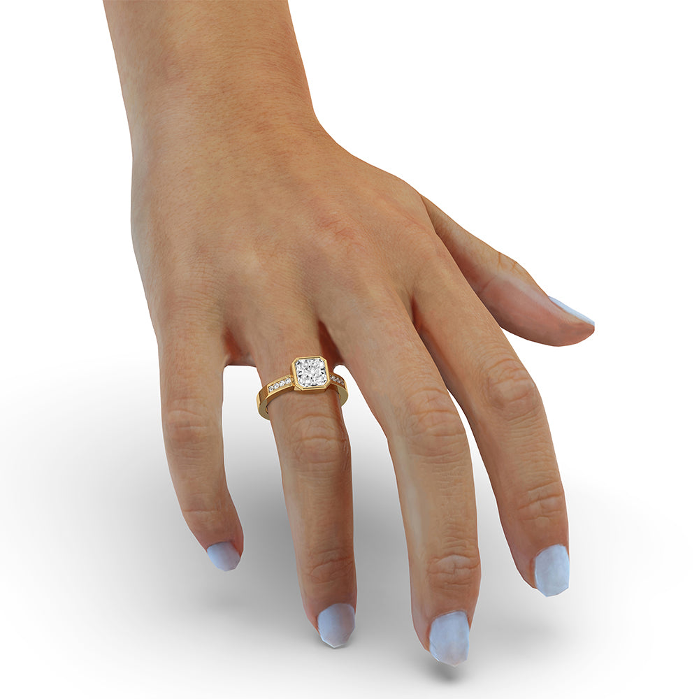 Carat diamonds engagement ring featuring a yellow gold band.