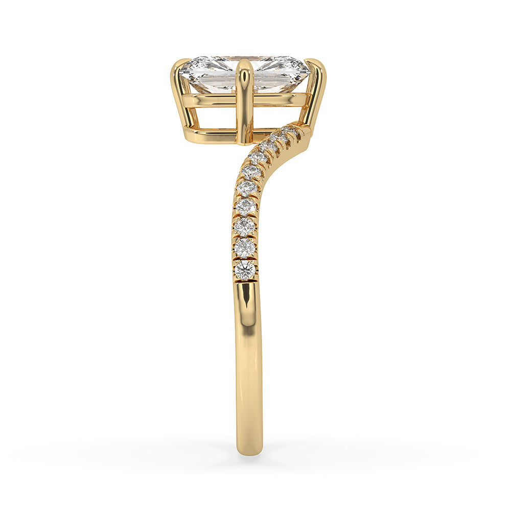 Compass prong engagement ring with precise hand-set diamond

