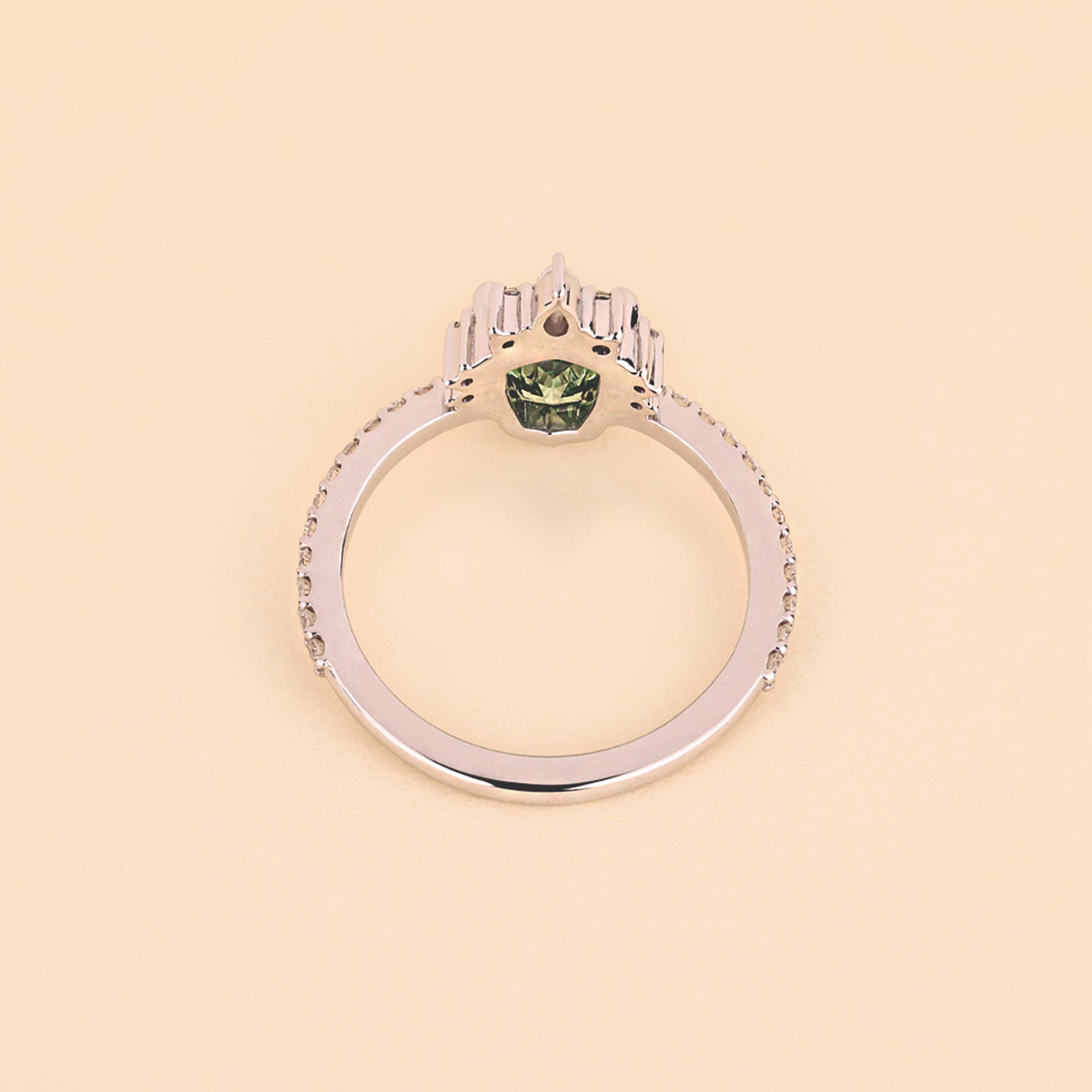 Shield Cut Green Gemstone Ring