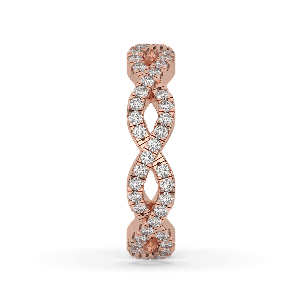 Luxurious rose gold wedding band with sparkling round diamonds.
