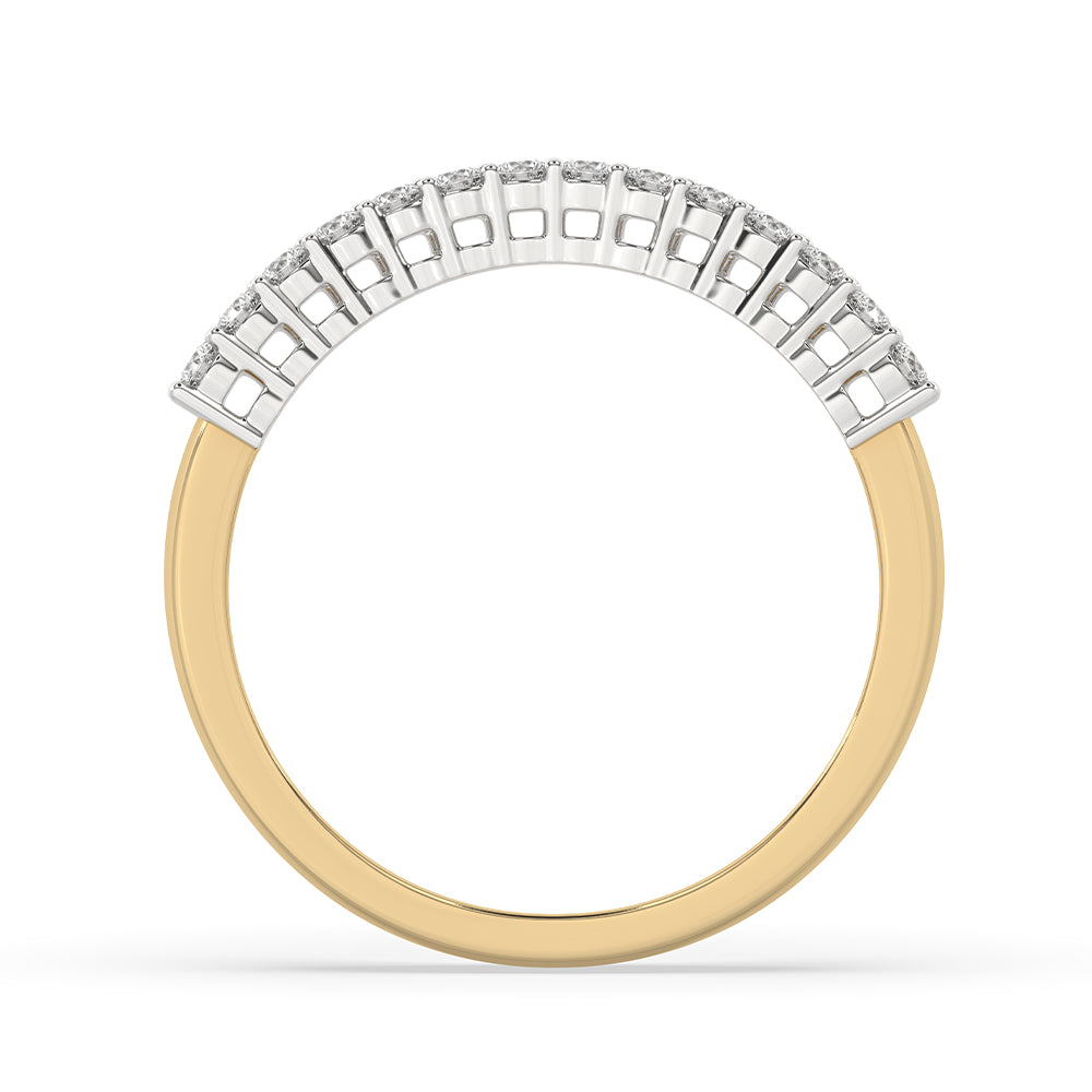 White and yellow gold wedding band with a polished finish.
