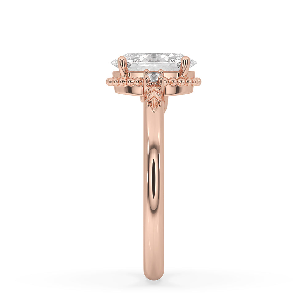 Leaf style pave ring with sparkling side stones.
