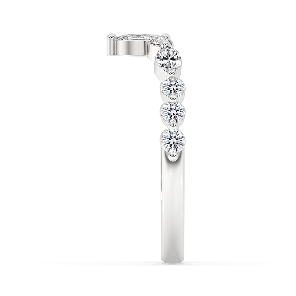 Marquise and round cut wedding band made in curved white gold form.
