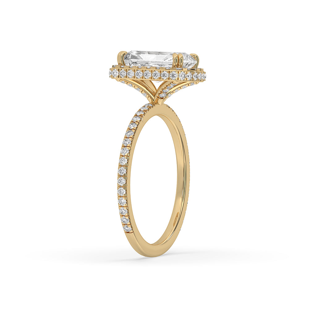 Cushion Cut Diamond Engagement Ring With To Side Halo Setting