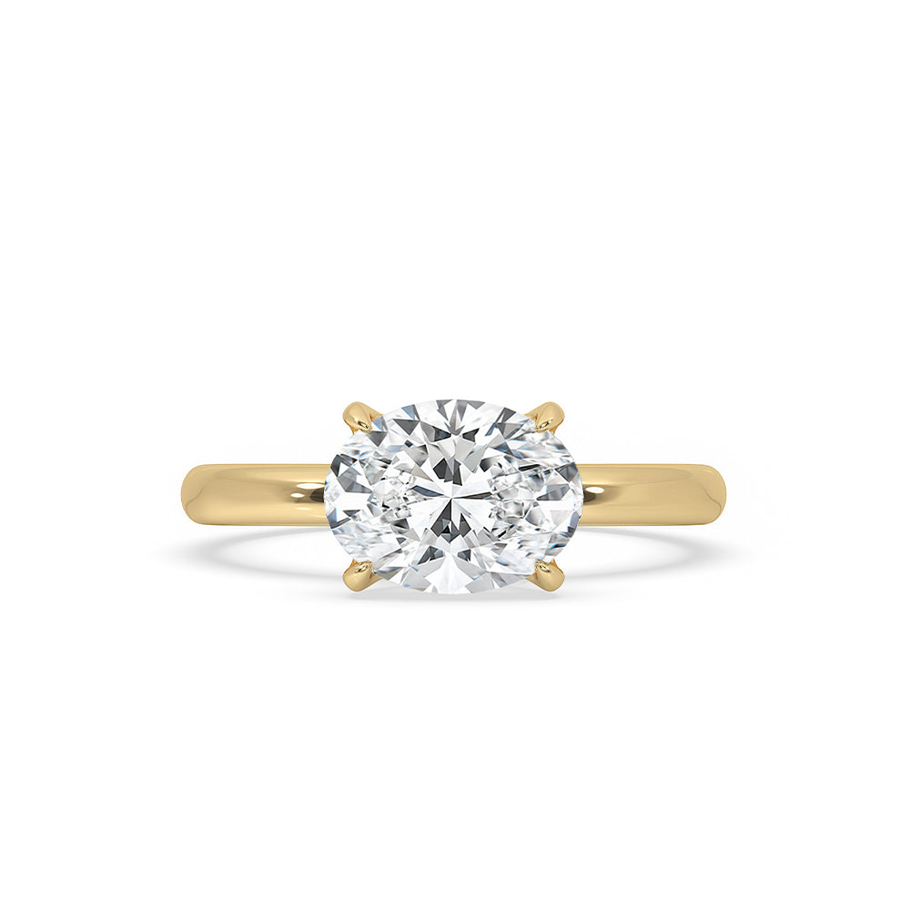 Oval shaped diamond ring with solitaire setting.