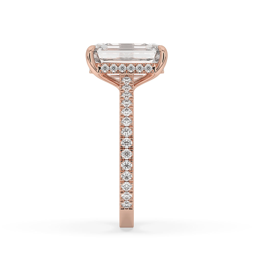 Round diamond hidden halo and pave setting ring.
