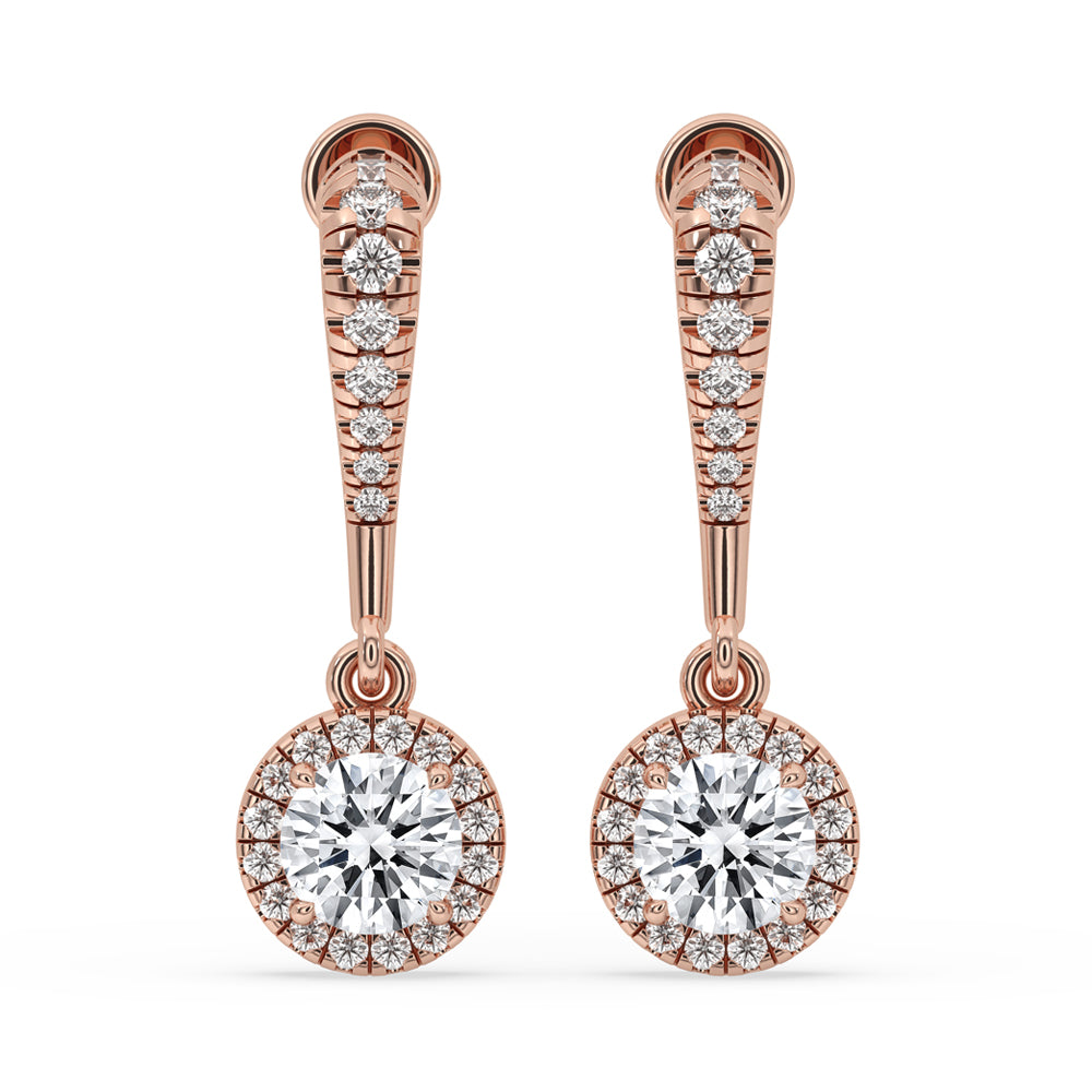 Diamond Drop Earrings with Round Cut Diamonds.