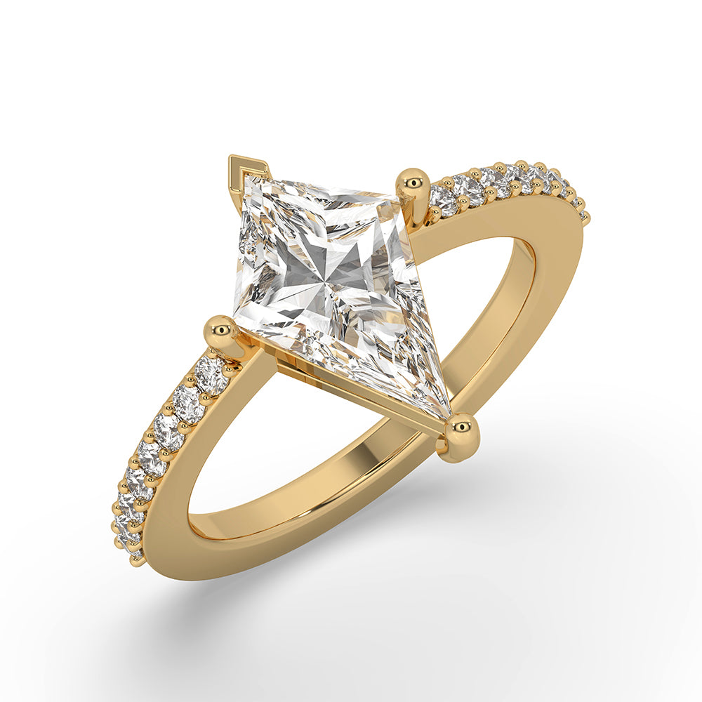 Pave setting ring with round cut diamonds on a gold band.
